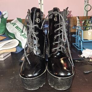 Fashion Nova Glossy Black Combat Boots